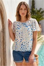Blue Petite Abstract Spot Print Top , Image 1 of 4