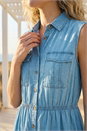 Light Denim Collared Tiered Maxi Dress, Image 4 of 4