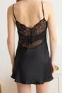 Black WOVCOR Black V-Neck Lace Back Satin Strappy Mini Nightdress, Image 3 of 3