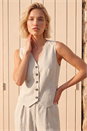 Natural Linen Blend Button Through Waistcoat, Image 1 of 4