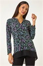 Black Floral Print V-Neck Tunic Top, Image 1 of 5