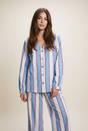 Light Blue Stripe Cotton V Neck Pyjama Trouser Set, Image 4 of 4