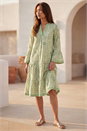 Sage Leaf Print Tiered Boho Dress, Image 1 of 4