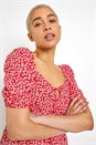 Red Ditsy Floral Tie Neck Peplum Top, Image 4 of 5
