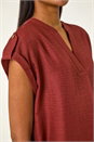 Chocolate Pleated Notch Neck Top, Image 5 of 5