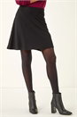 Black Elastic Waist Stretch A Line Skater Skirt, Image 1 of 5