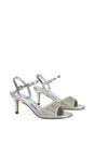 Silver 'Kim' Ankle Strap Mid Stiletto Peep Toe Diamante Sparkly Heels, Image 3 of 6