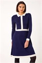 Navy  Contrast Collar Knitted Dress, Image 2 of 5