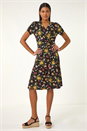 PINK Floral Stretch Ring Detail Midi Dress, Image 2 of 5