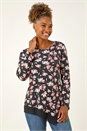 Coral Floral Puff Print Stretch Top, Image 2 of 5