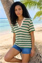 Green Stripe Crochet Collar Knit Top, Image 1 of 4
