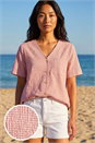 CORAL Petite Gingham Buttoned Top, Image 1 of 4