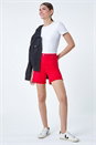 Red Stretch Elastic Waist Turn Up Shorts, Image 2 of 5