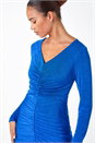 Blue Petite Ruched Front Stretch Dress, Image 4 of 5