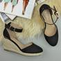 Black AJVANI Black Mid Wedge Heel Ankle Strap Espadrille Sandals, Image 4 of 6