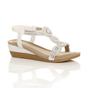 White AJVANI White Mid Wedge Diamante Slingback Sandals, Image 1 of 6