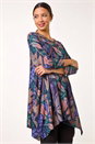 Purple Floral Leaf Print Stretch Tunic, Image 1 of 5