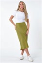 Olive Petite Plain Bias Cut Midi Skirt, Image 3 of 5