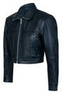 Black Womens Cropped Biker Leather Jacket, Image 2 of 4