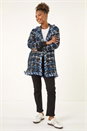Navy Check Fringe Knit Cardigan, Image 2 of 5