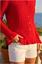 Red Petite Textured Frill Hem Knit Cardigan, Image 4 of 4