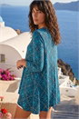 Blue Printed Hanky Hem Tunic Top, Image 3 of 4