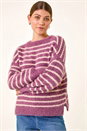 Purple Fluffy Stripe Knit Jumper, Image 1 of 5