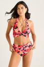 Black Gini London Black Contrast Floral High Waisted Bikini Bottom, Image 1 of 4