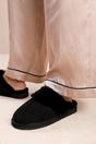 Black 'Comfort' Slip On Slippers With Fur Trim, Image 4 of 4
