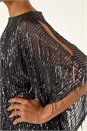 Dark Grey Sequin Mesh Chiffon Hem Top, Image 5 of 5
