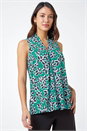 Green Sleeveless V-Neck Floral Print Stretch Top, Image 1 of 5