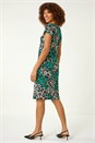 Green Floral Side Ruched Stretch Dress, Image 3 of 5