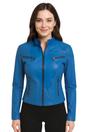 Blue Slim-Fit Leather Biker Jacket-Tulsa, Image 1 of 7