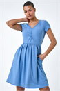 Light Blue  Textured Ruched Stretch Jersey Dress, Image 2 of 5
