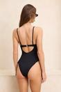 Black Plunge Neck Tie Side Detail Fitted Swimsuit, Image 5 of 5