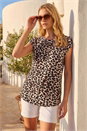 Natural Pleated Animal Print Shell Top, Image 1 of 4