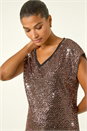 Bronze Sparkly V-Neck Stretch Top, Image 5 of 6