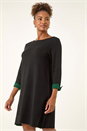 Forest  Contrast Sleeve Knitted Shift Dress, Image 2 of 5