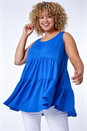 Blue Curve Plain Tiered Tunic Vest Top, Image 1 of 5