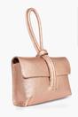 Rose Gold Metallic Italian Leather Wristlet Clutch Bag, Image 3 of 5