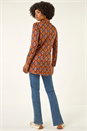 Dark Orange Abstract Print Cowl Neck Top, Image 3 of 5