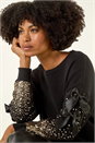 Black Sequin Bow Sleeve Knit Jumper, Image 1 of 5