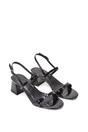 Black XY LONDON Black 'Izzy' Strappy Slingback Peep Toe Mid Block Heel Sandals, Image 5 of 5