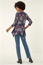 Purple Floral Puff Print Hanky Hem Top, Image 3 of 5