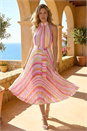 Multi Stripe Print Pleated Midi Dress, Image 1 of 4