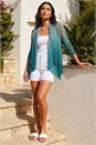 Teal Ombre Metallic Plisse Kimono, Image 3 of 4