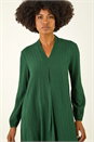 Green Textured V-Neck Swing Dress, Image 4 of 5