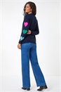 Midnight Blue Multi Heart Detail Longline Jumper, Image 3 of 5