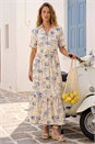 Blue Sea Shell Print Midi Dress, Image 1 of 4