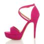 Fuchsia High Heel Crossed Straps Platform Sandals, Image 3 of 6